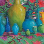 Blue Pots, Embroidery - 16” x 20” - Oil on Canvas - Erin Lee Gafill