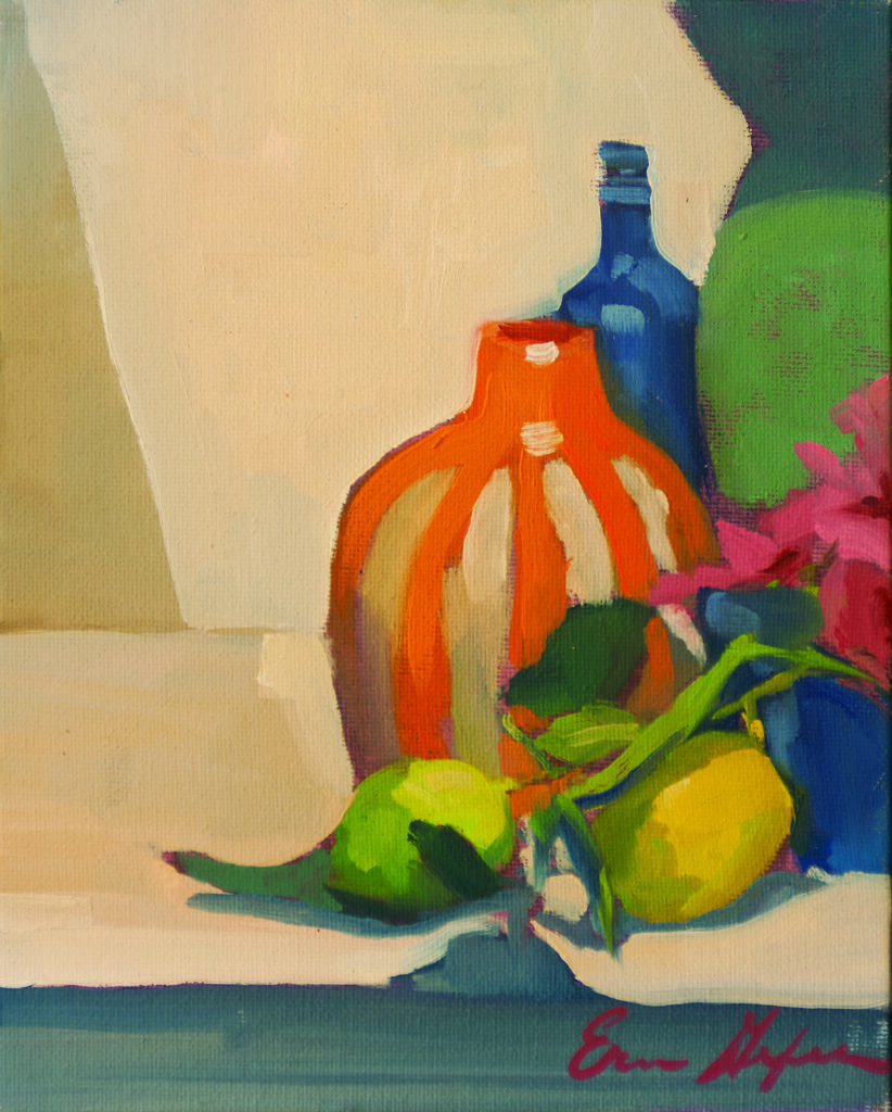 Orange Striped Vase, Lemons from Garden by Erin Lee Gafill