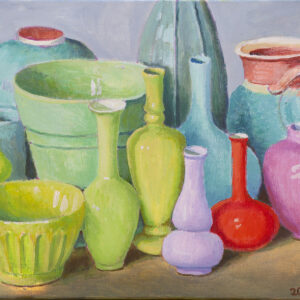 Vases in Greens and Pinks by Kaffe Fassett
